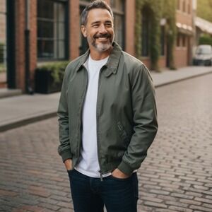 Weatherproof WP‎ Mens XL Harrington Jacket Olive Green Bomber Style Classic